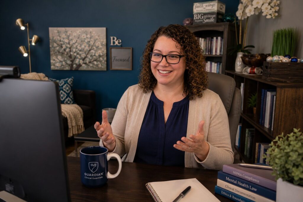 Samantha Schalk providing HIPAA and compliance training for mental health professionals from her Guardian Clinical Essentials office.